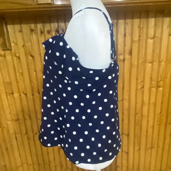 Lands End Tankini Swim Top Womens Size 18W Navy Polka Dot Ruffle Beach Resort C - Picture 5 of 14